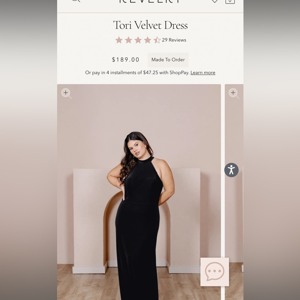 Reverly Tori Velvet bridesmaid dress - size 4
